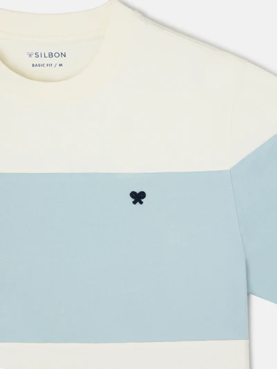 Camiseta Raya Ancha Verde Claro Crema - Silbon