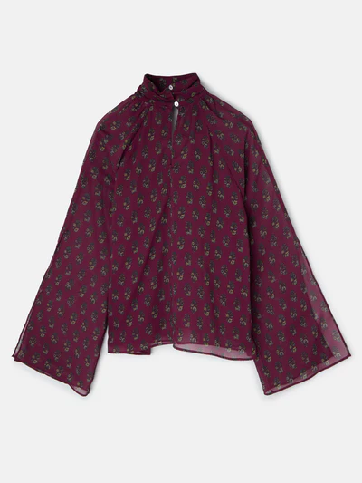 Blusa Cuello Estampado Motivos Burdeos - Silbon