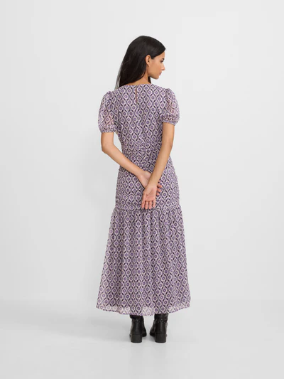 Vestido largo fruncido estampado malva - Silbon