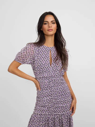 Vestido largo fruncido estampado malva - Silbon