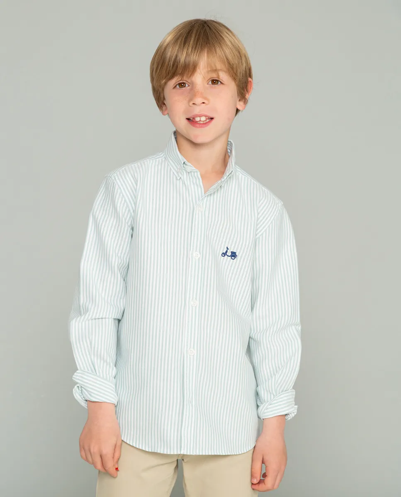 Camisa Niño Oxford Rayas Organic Verde - Scotta