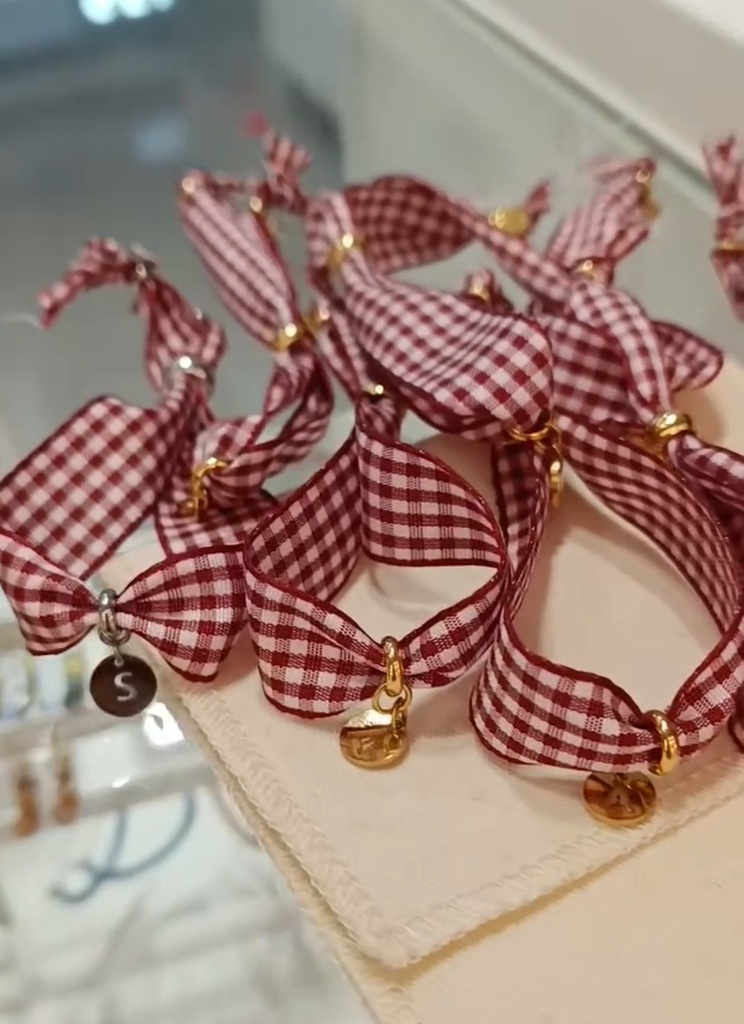 Pulsera Cinta Algodón Vichy con Inicial Chapita (+ COLORES)