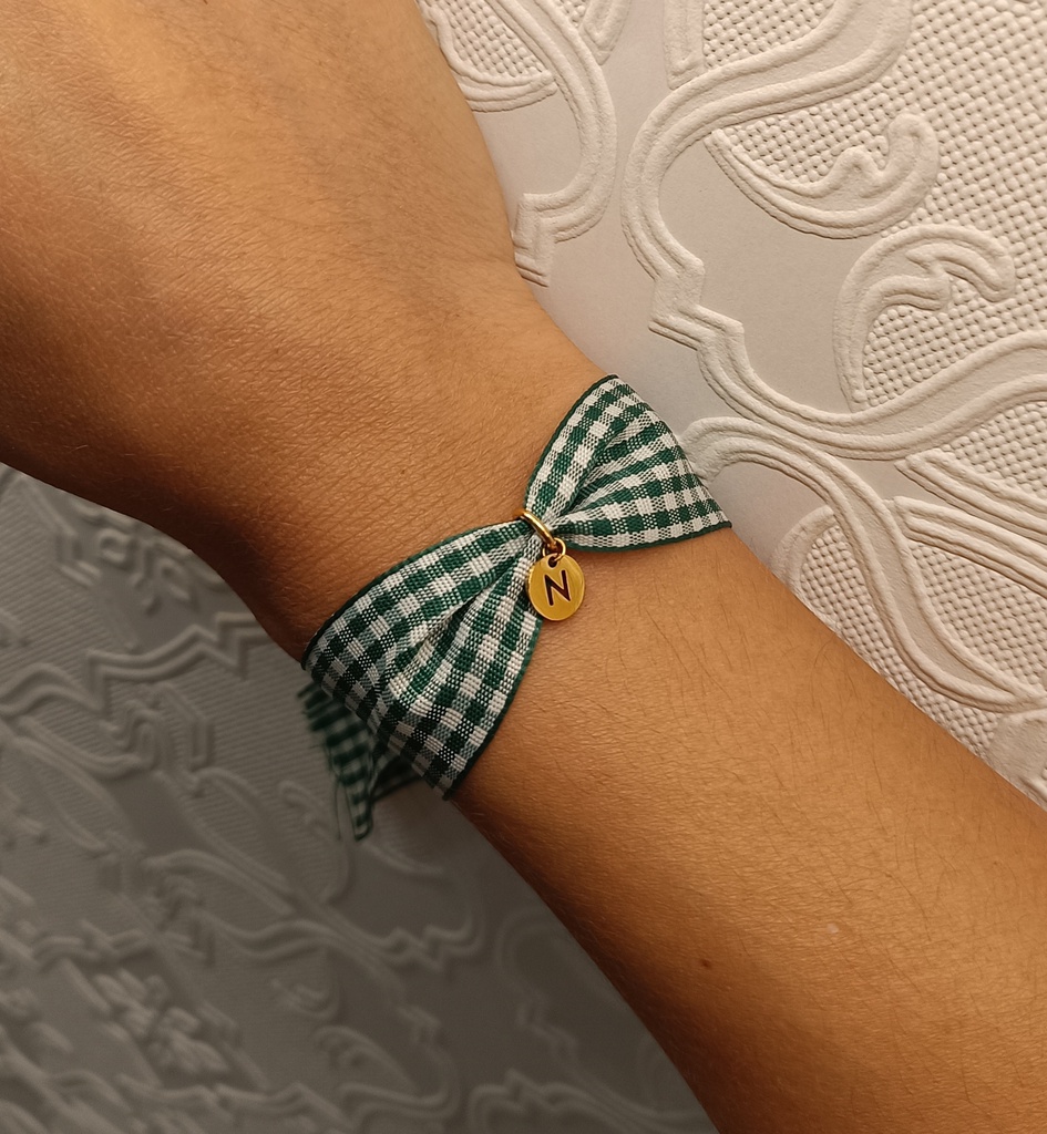 Pulsera Cinta Algodón Vichy con Inicial Chapita (+ COLORES)