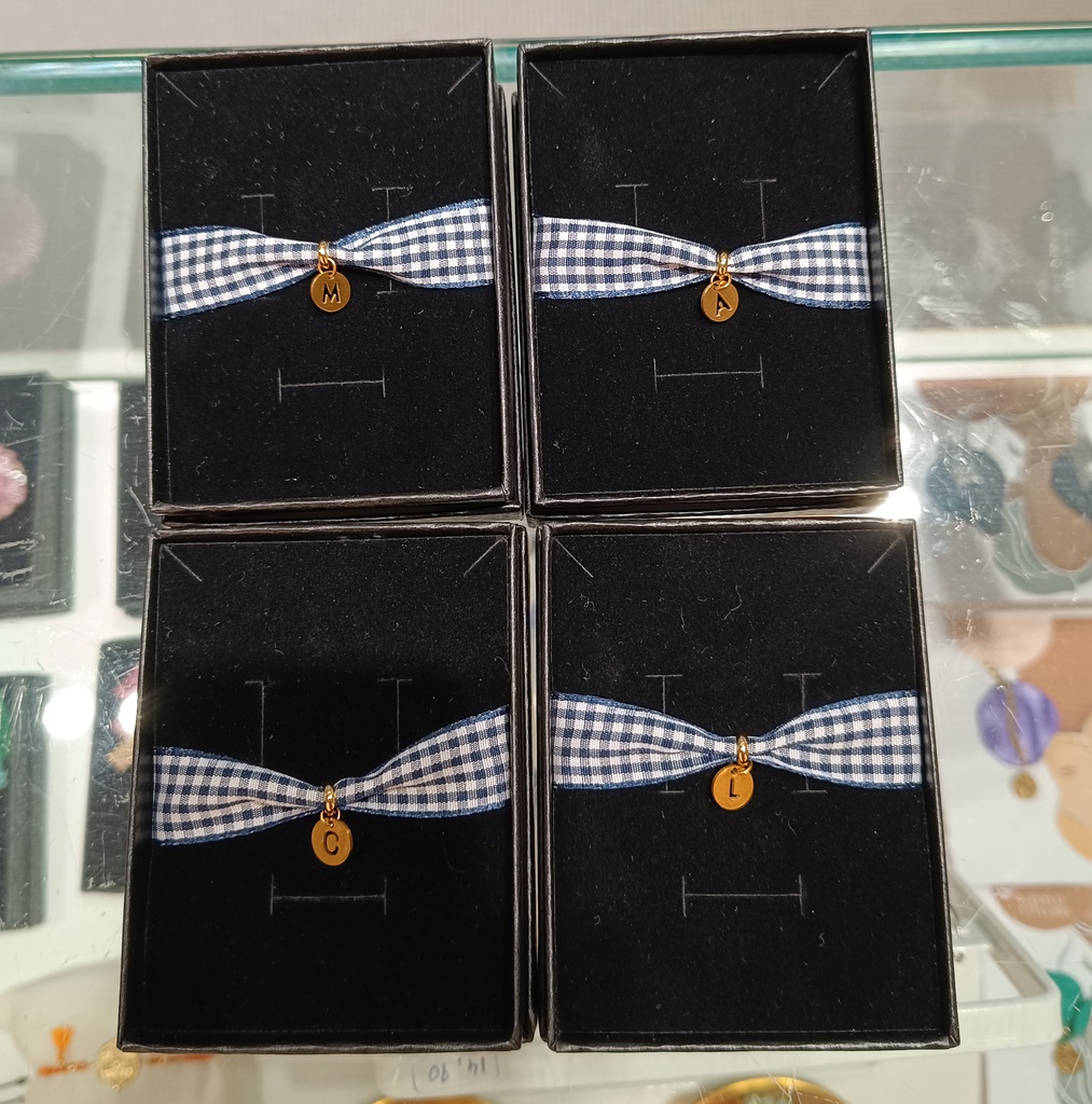 Pulsera Cinta Algodón Vichy con Inicial Chapita (+ COLORES)