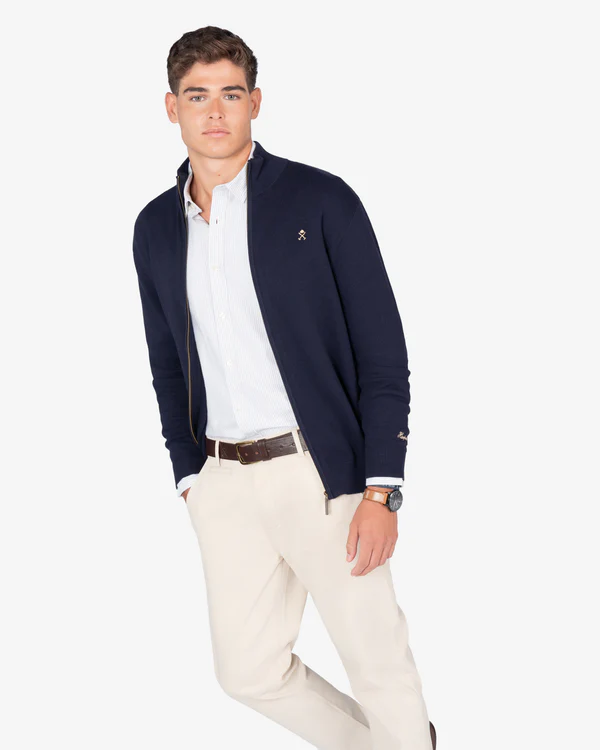 Cardigan Icon Zipper Navy Blue - Harper &amp; Neyer