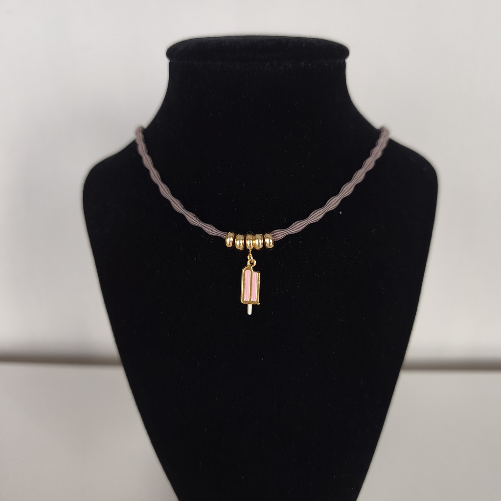 Collar Cordón Helado Rosa Dorado