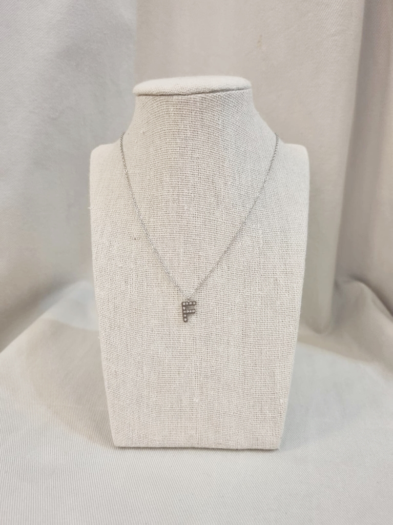 Collar Inicial Plateada Brillos Letra "F"