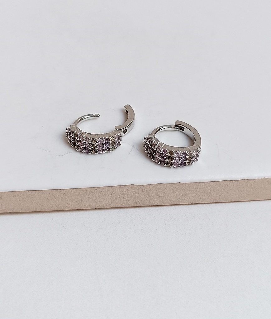 Aros Circonitas Triple Colores Suaves (Malva, Verde...) Plateado