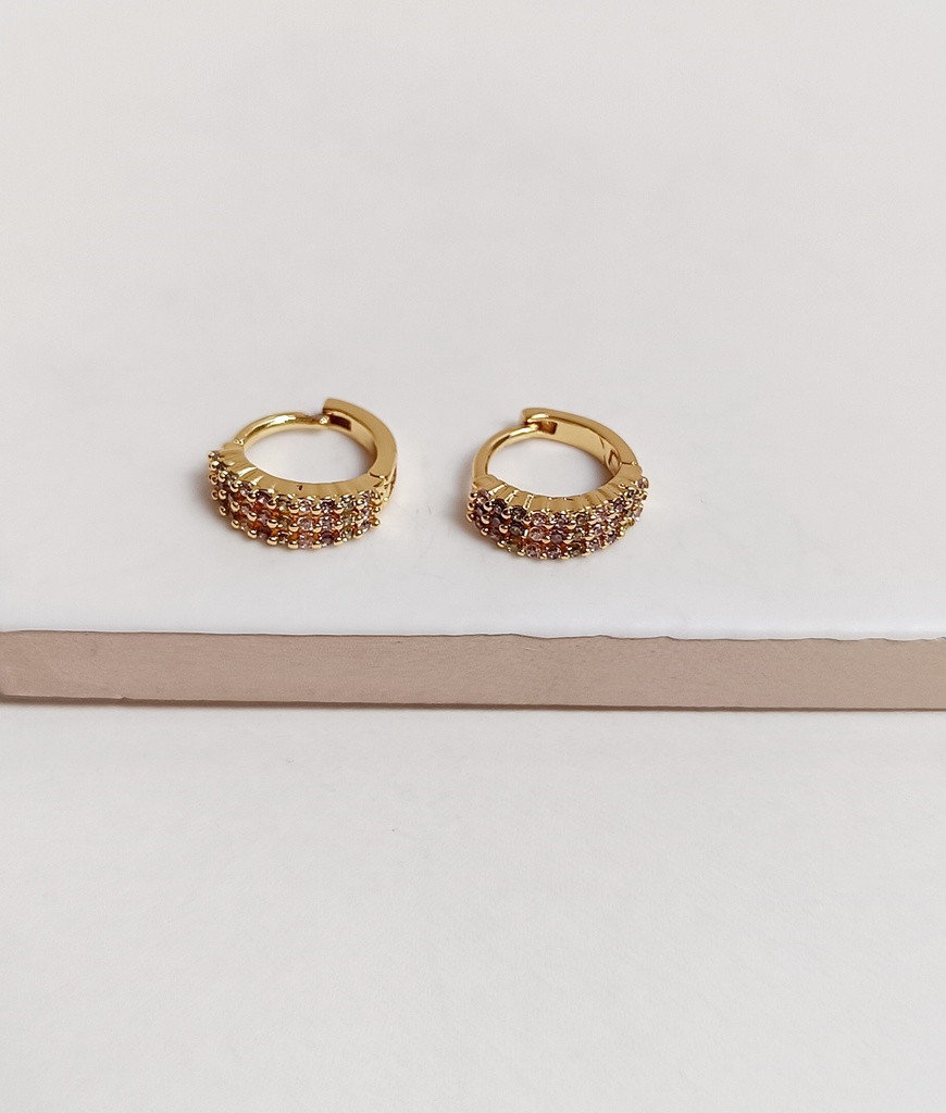 Aros Circonitas Triple Colores Suaves (Malva, Verde...) Dorado