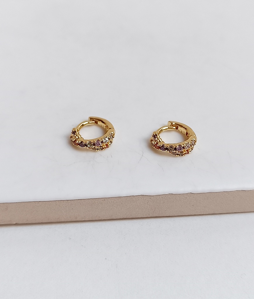 Aros Mini Tira Cruzada Colores Suaves Dorado