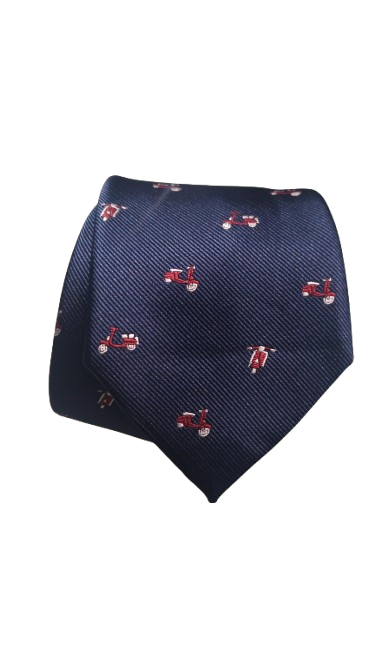 Corbata Azul Marino Vespas Rojas