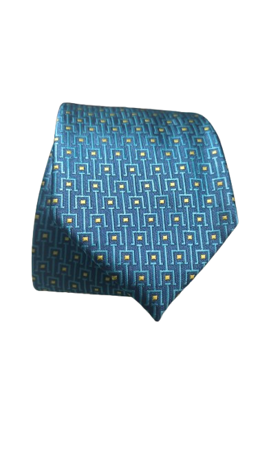 Corbata Azul Laberinto Cuadrados Dorados