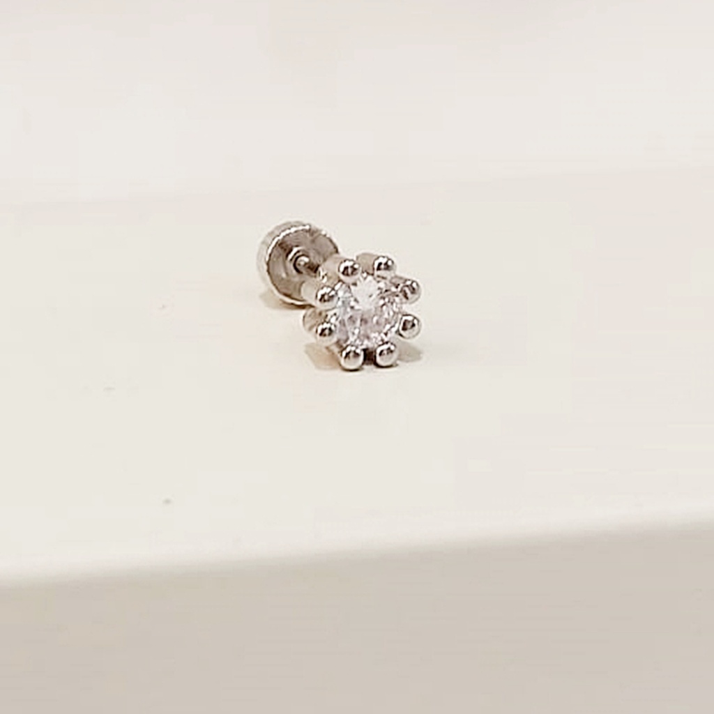 Pendiente Circonita Grande Circular Plateado (Rosca)