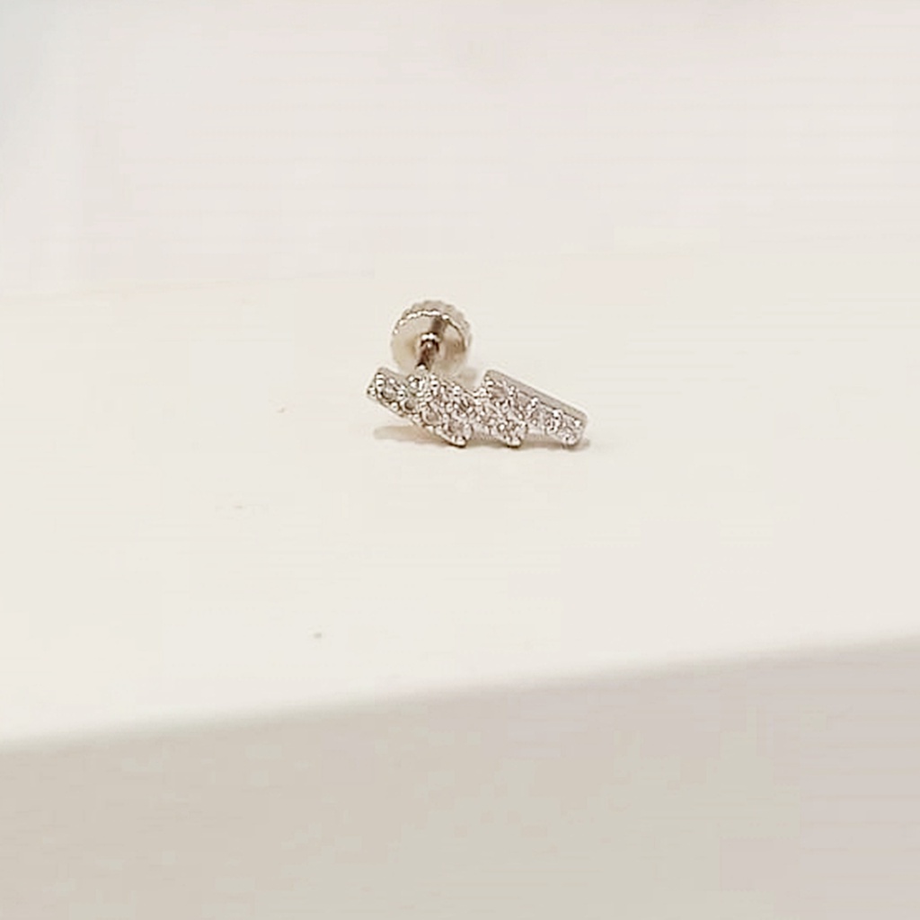 Pendiente Rayo Triple Zigzag Circonitas Plateado (Rosca)