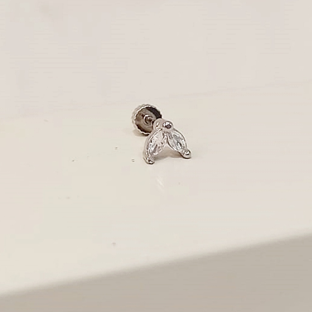 Pendiente Doble Pétalo Circonita Plateado (Rosca)