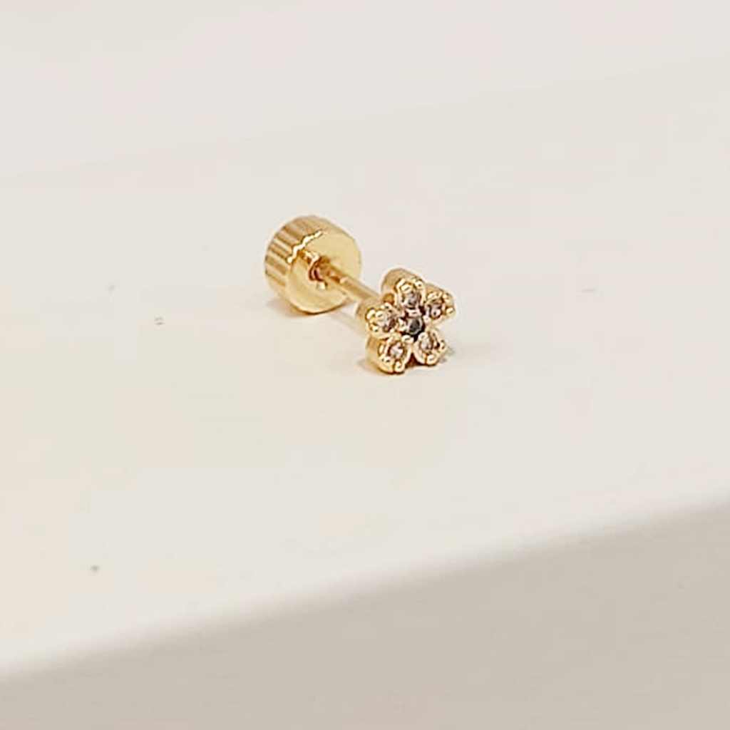 Pendiente Flor Circonita Dorado (Rosca)