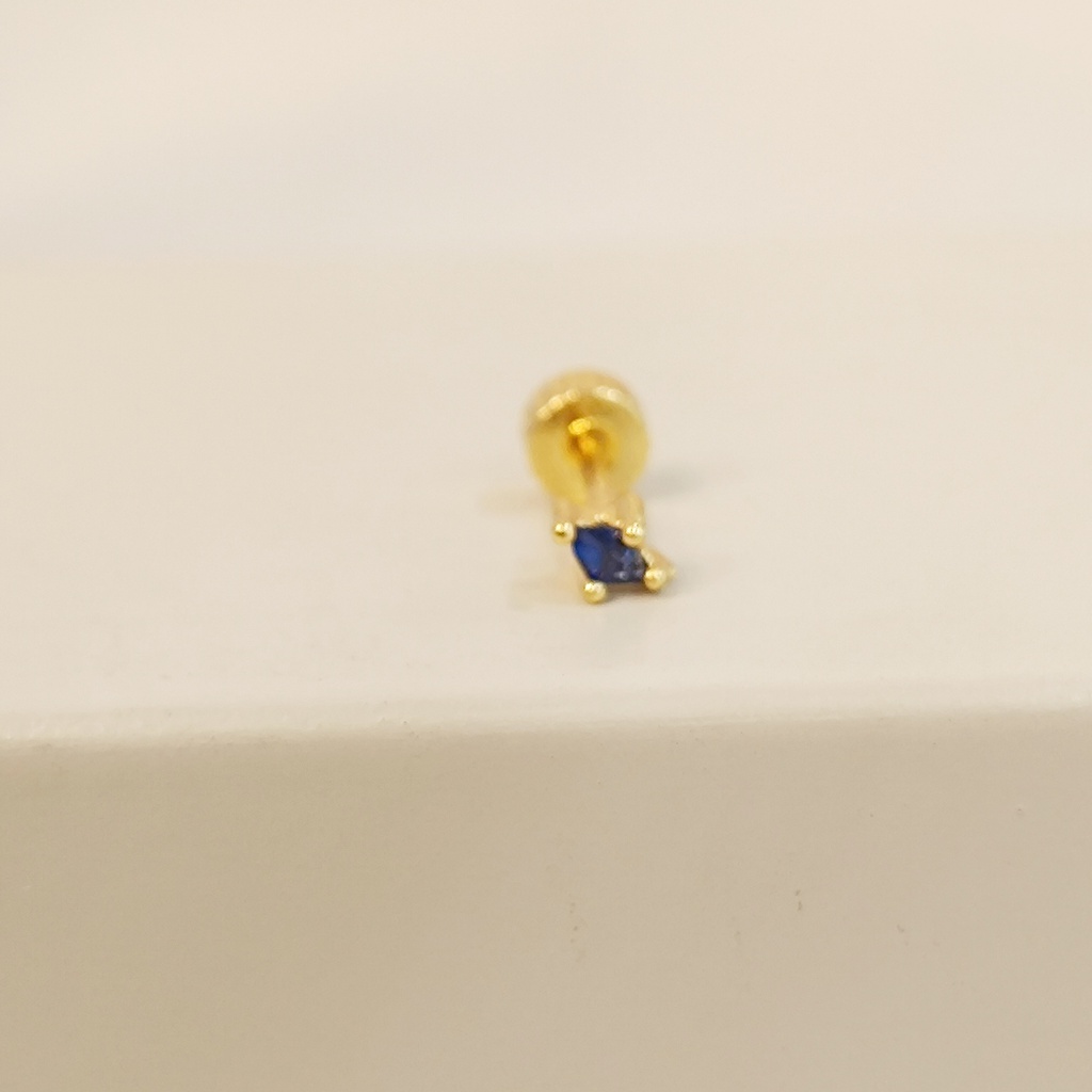 Pendiente Rombito Circonita Azul Dorado (Rosca)