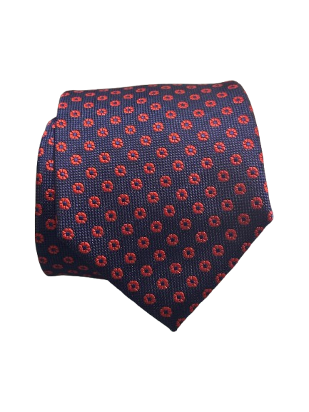 Corbata azul marino con flores rojas