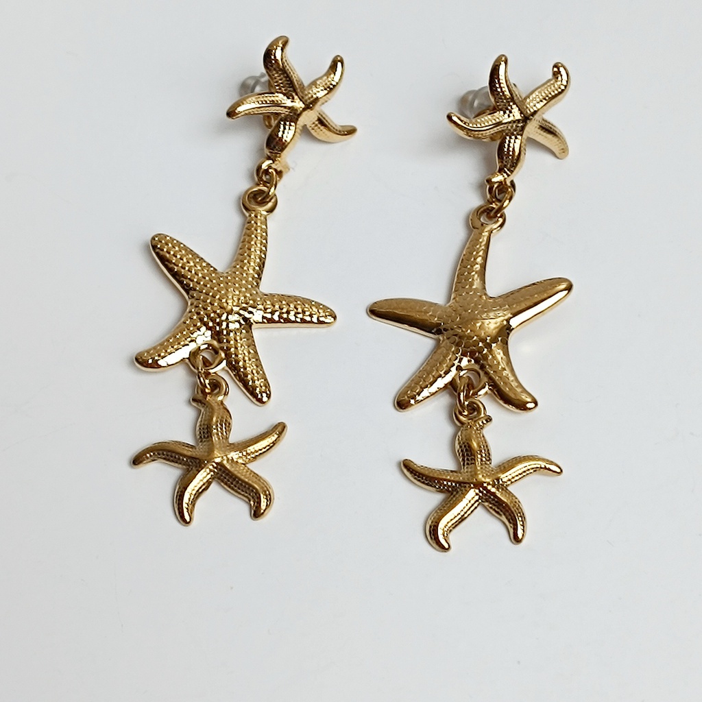 Pendientes Triple Estrella De Mar Dorados