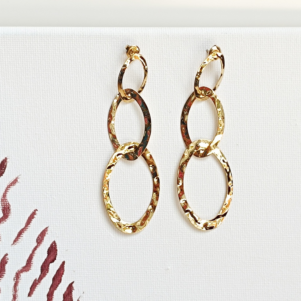 Pendientes Triple Óvalo Relieve Dorado