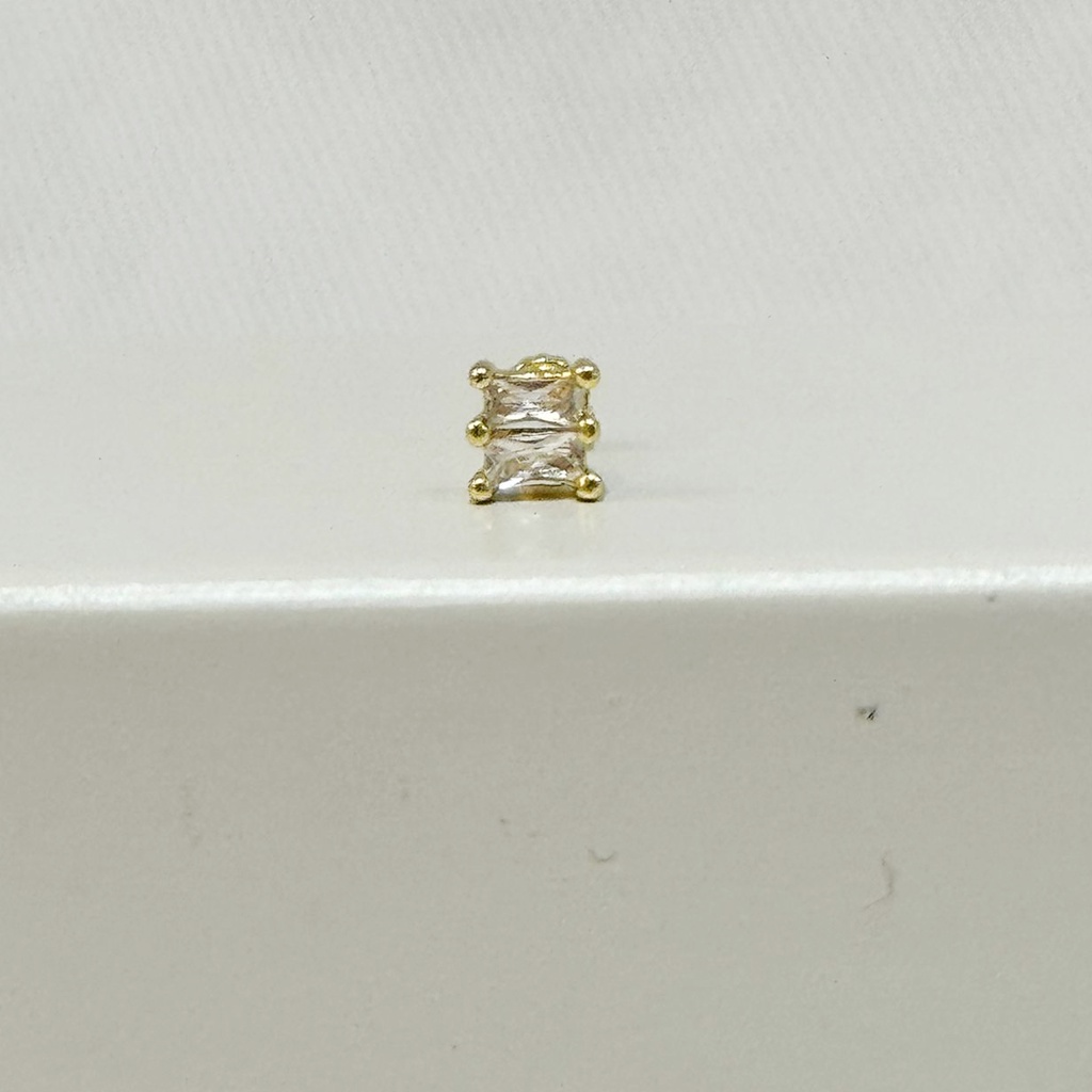 Pendiente Doble Rectángulo Circonita Dorado (Rosca)