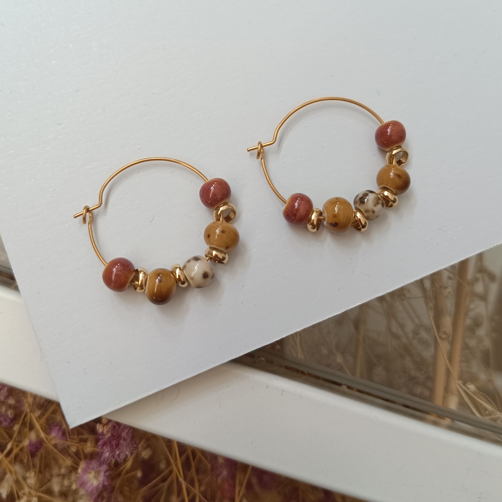 Pendientes Cerámica Carey Marrones Dorado