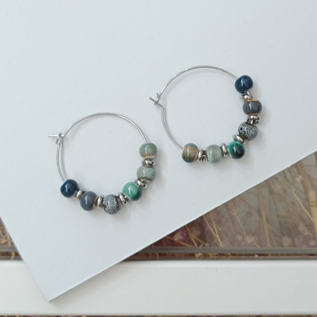 Pendientes Cerámica Carey Aguamarina Plateado