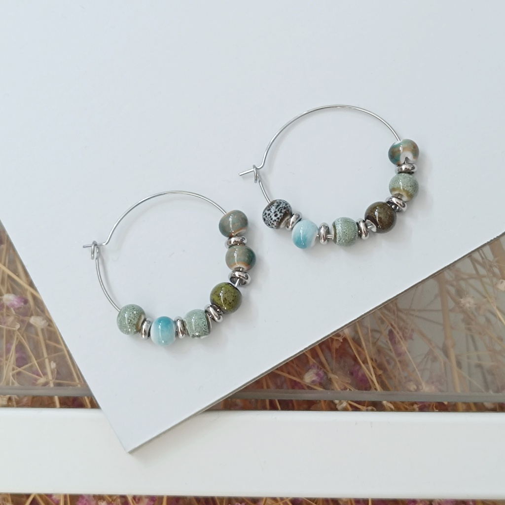 Pendientes Cerámica Carey Verdes Plateado