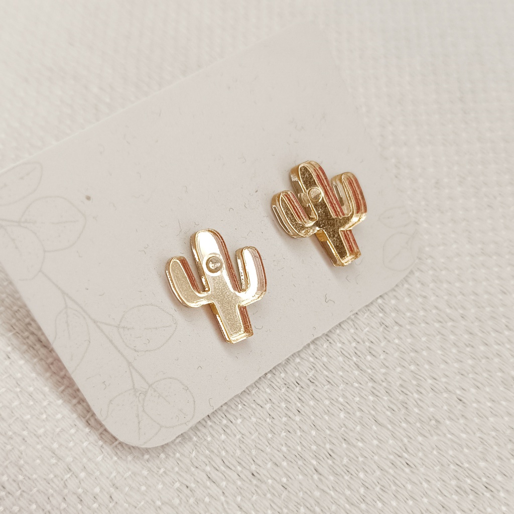 Pendientes Mini Cactus Dorado Claro Metacrilato