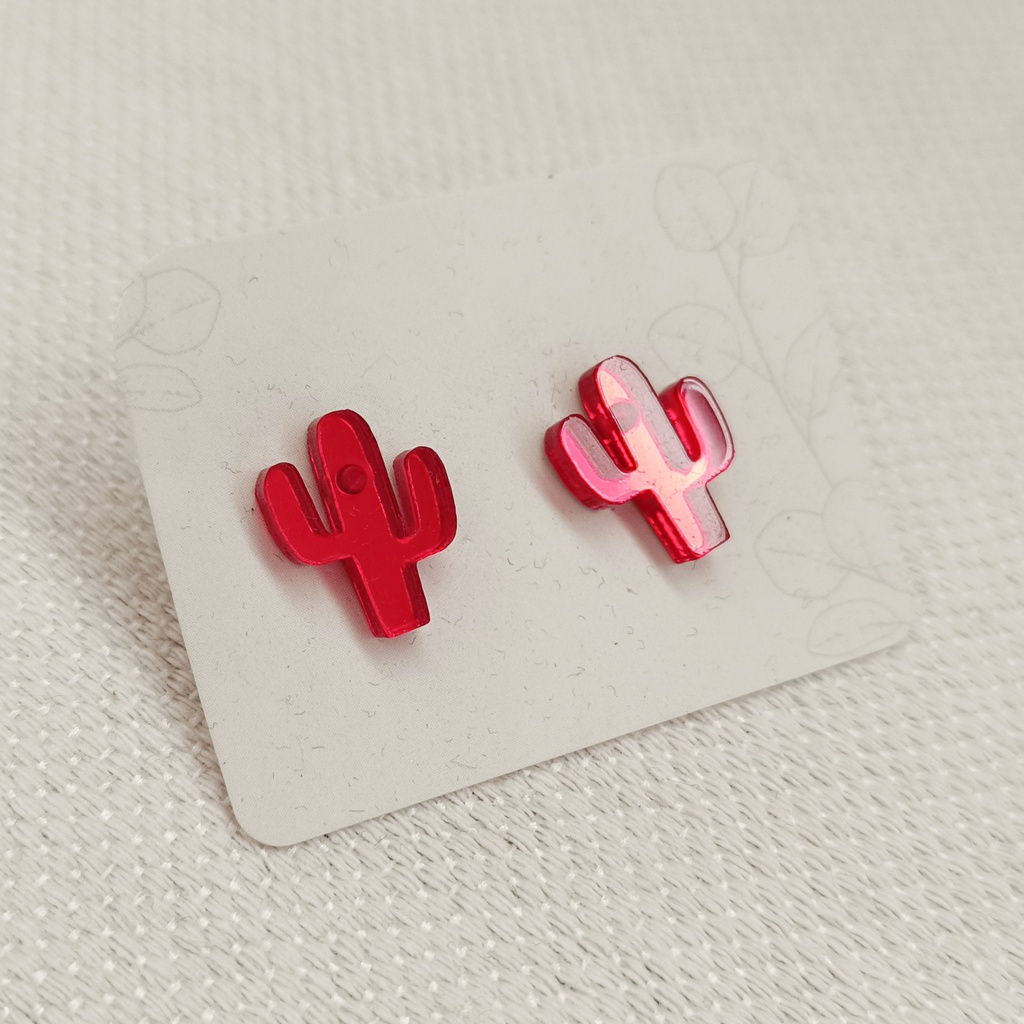 Pendientes Mini Cactus Rojo Metacrilato