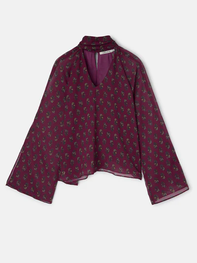 Blusa Cuello Estampado Motivos Burdeos - Silbon