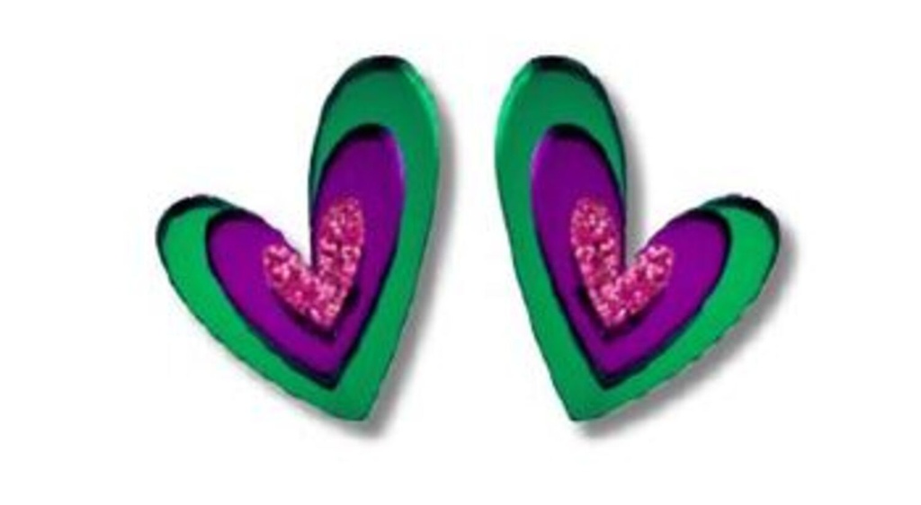 Pendientes Metacrilato Corazón Triple Verde