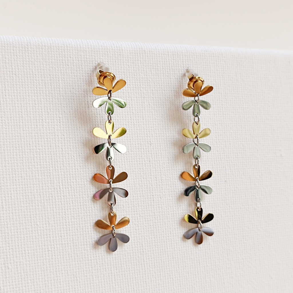 Pendientes Largos Flores Bicolor