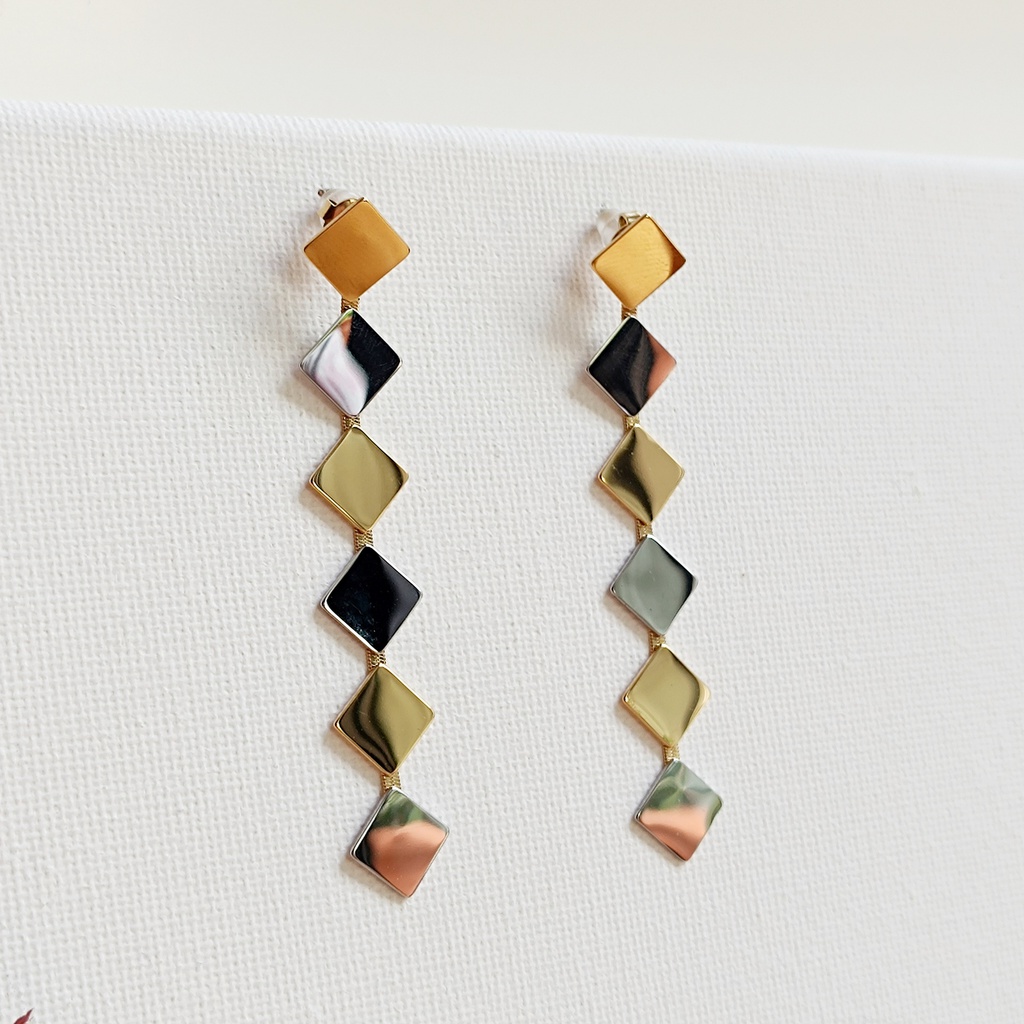 Pendientes Largos Rombo Bicolor