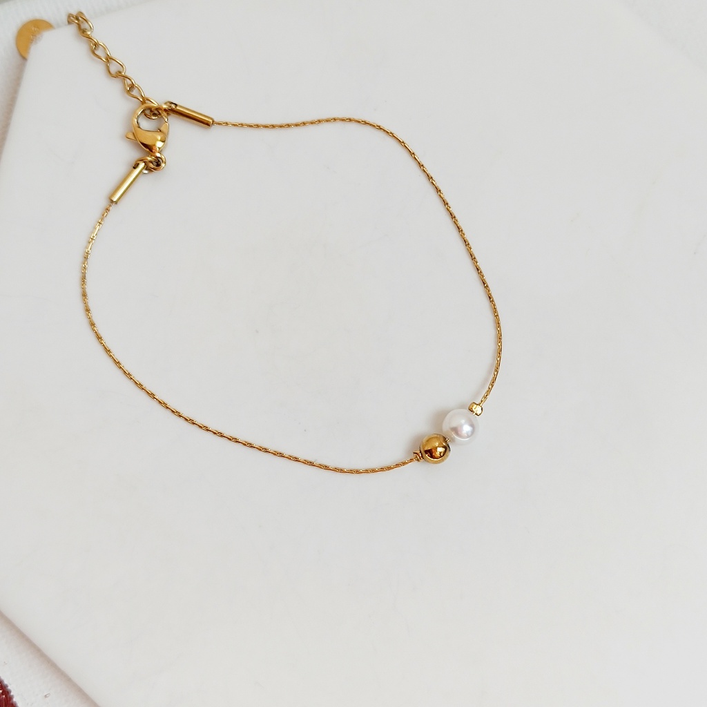 Pulsera Bolita De Perla Dorada