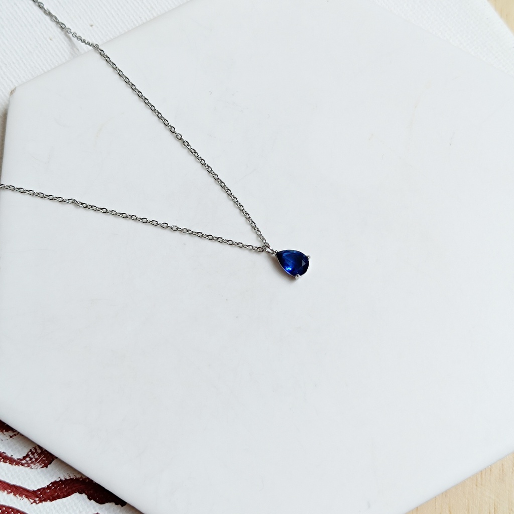 Collar Circonita Gota Azul Plateado