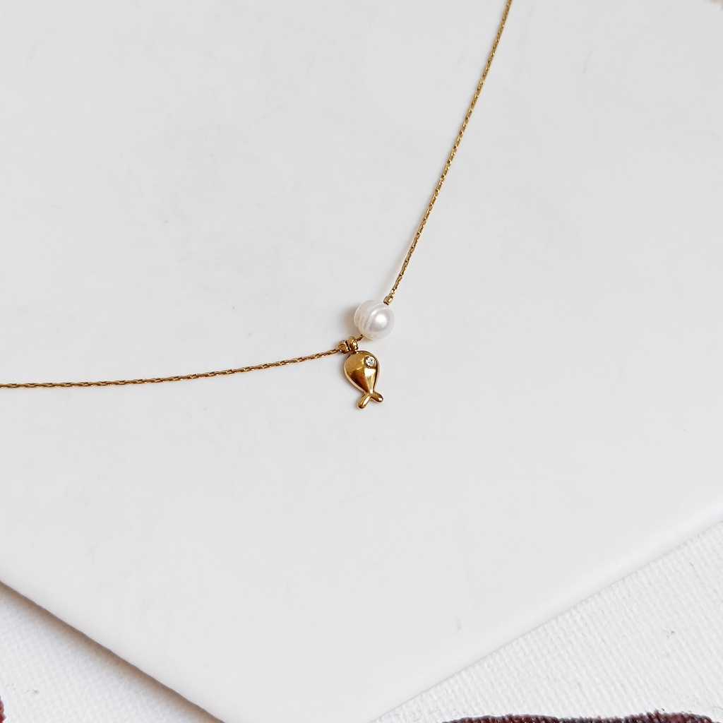 Pulsera Pez Con Perla Dorado