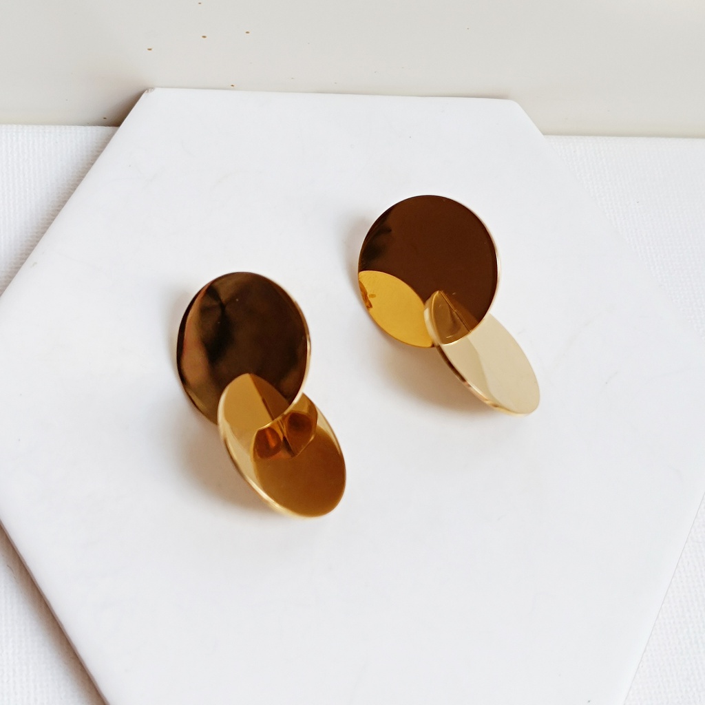 Pendientes Largos Doble Esfera Dorado