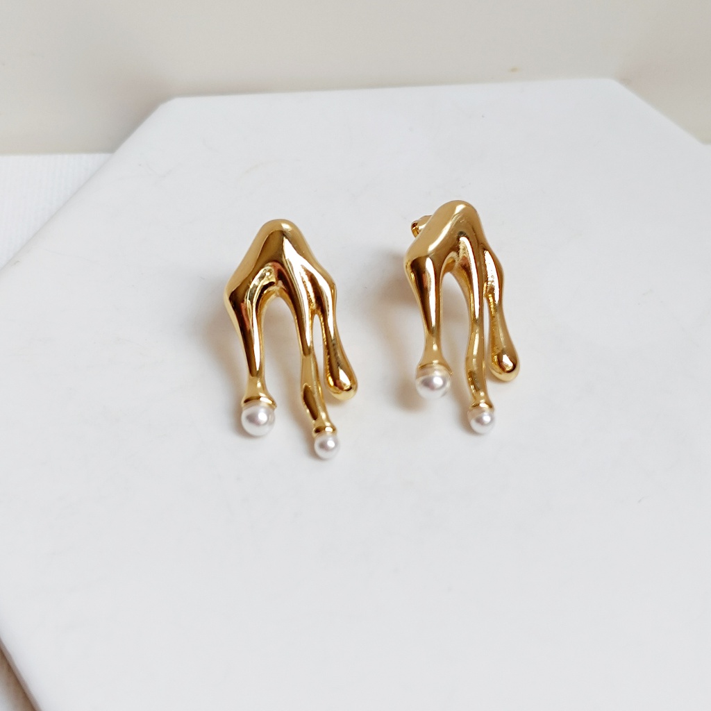 Pendientes Largos Rama Perla Dorado