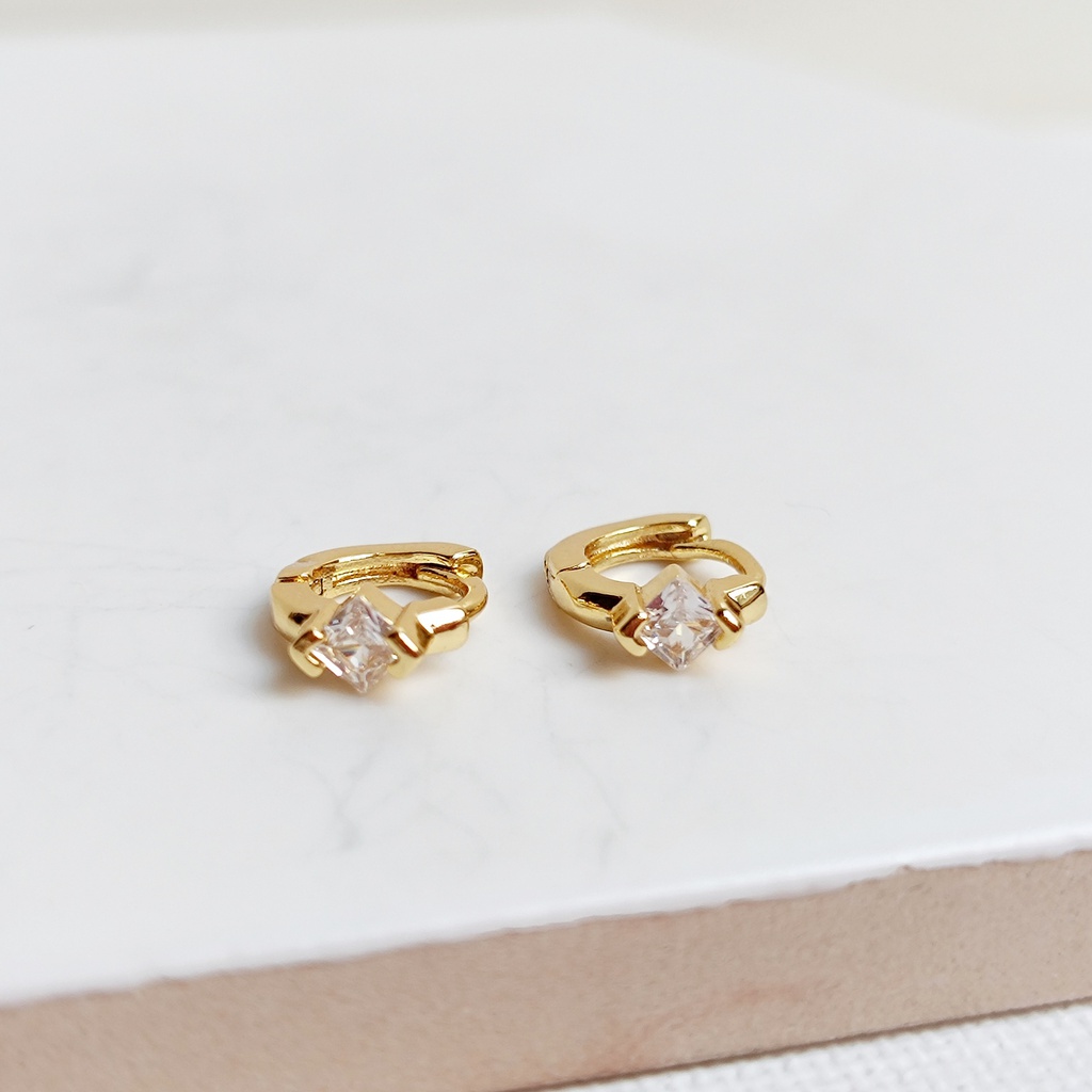 Pendientes Aritos Circonita Blanca Dorado