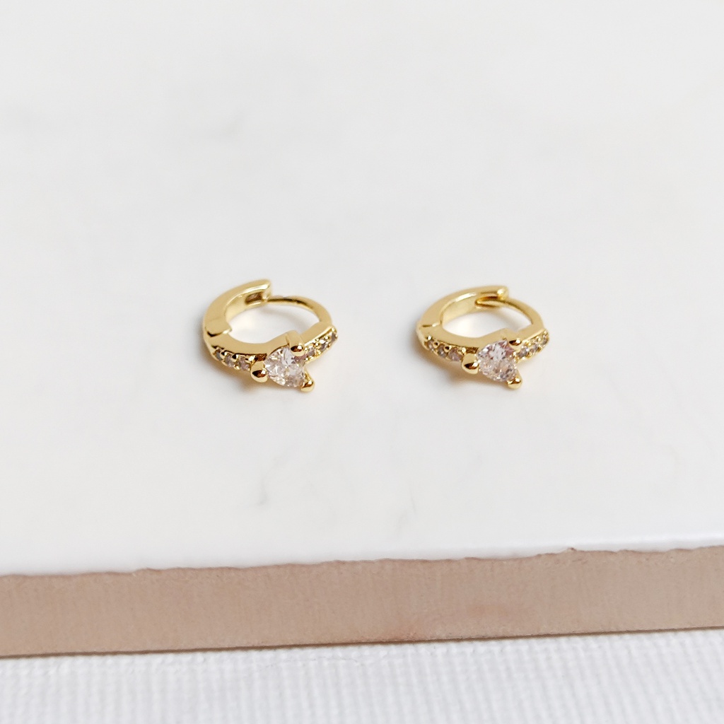 Pendientes Aritos Circonitas  Blanca Dorado