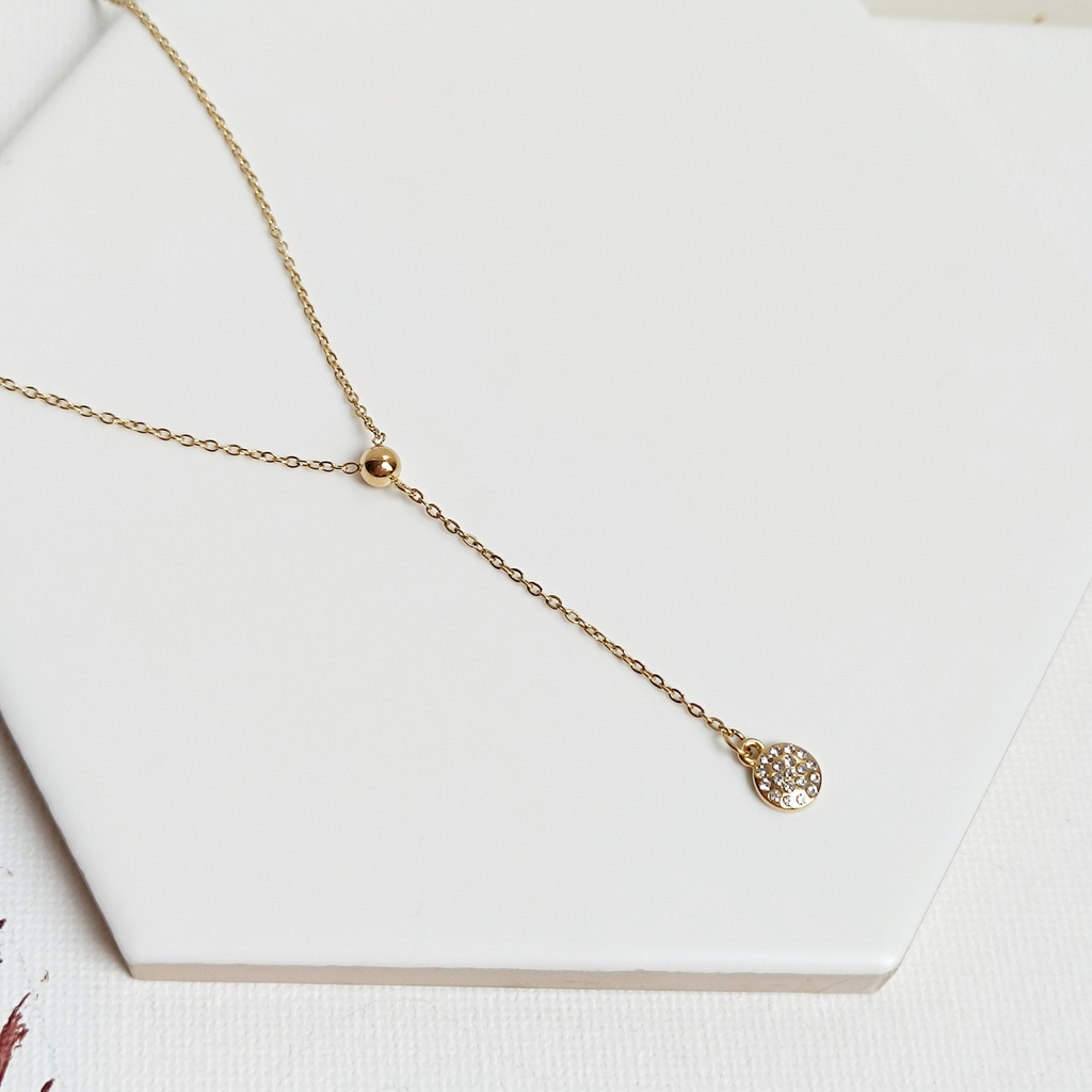 Collar Doble Largo Circonita Blanca Dorado