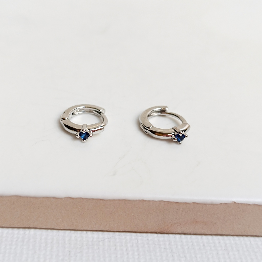 Aritos Circonita Negro Plateado