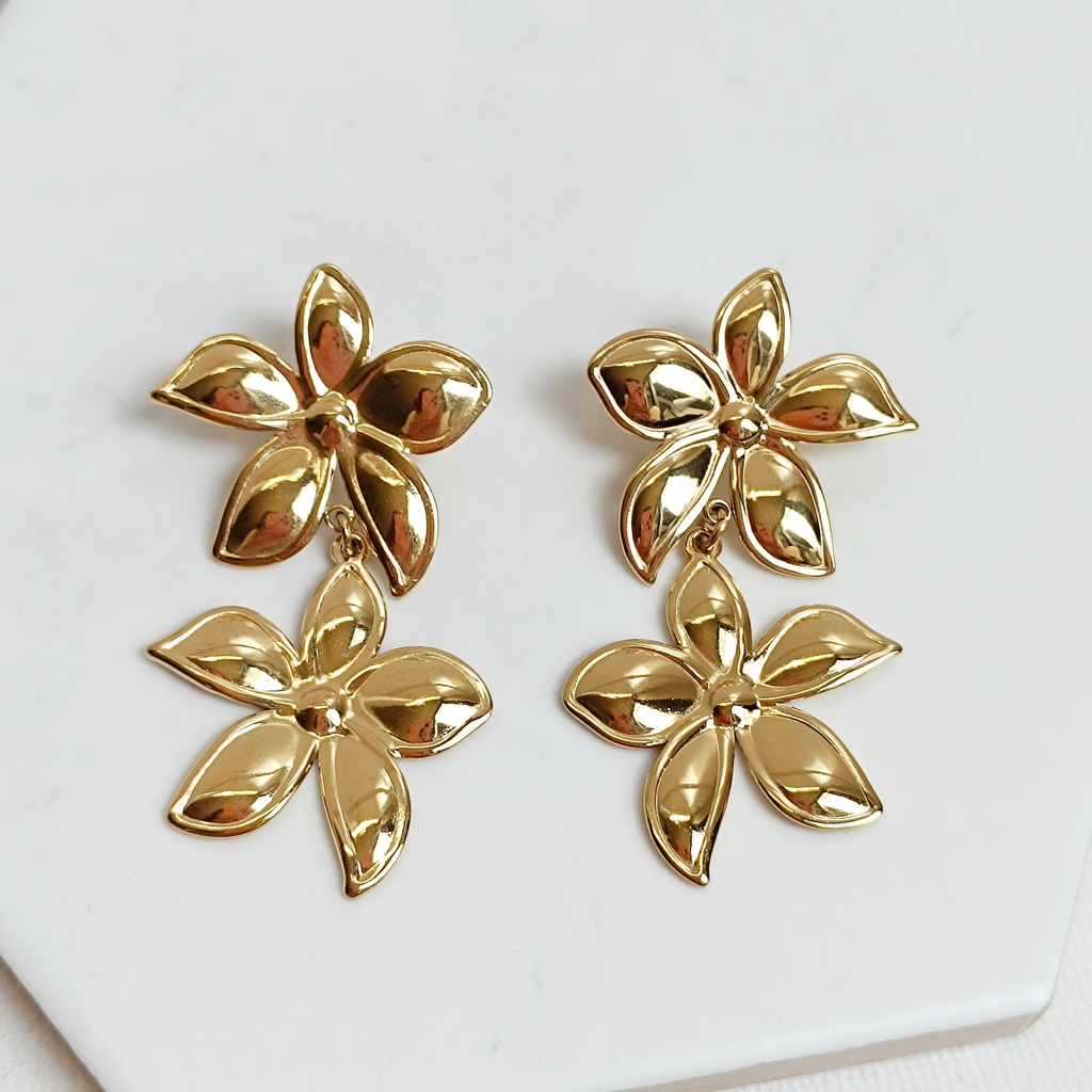 Pendientes Doble Florales Dorado