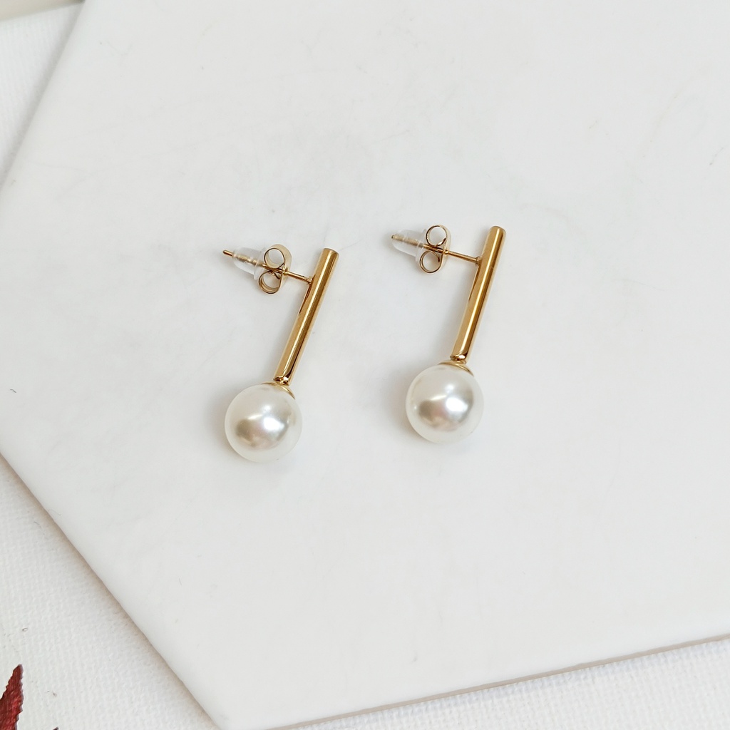 Pendientes Perla Rectos Dorado