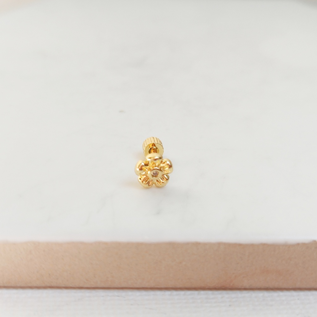 Pendiente Circonita Flor Dorado (Rosca)