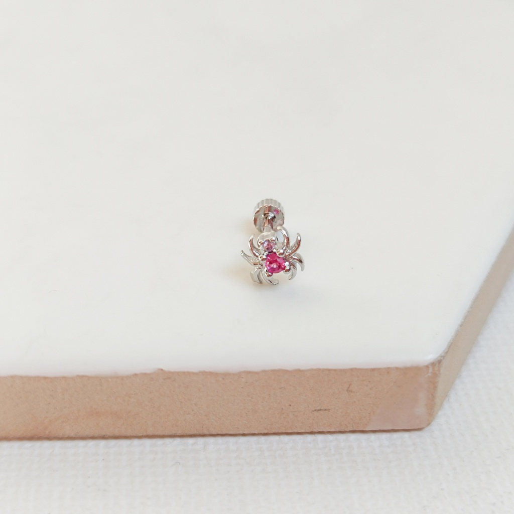 Pendiente Circonita Araña Plateado (Rosca)