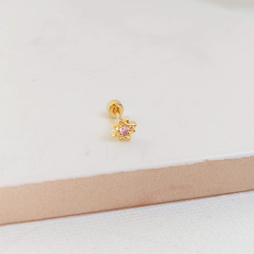 Pendiente Circonita Estrella Dorado (Rosca)