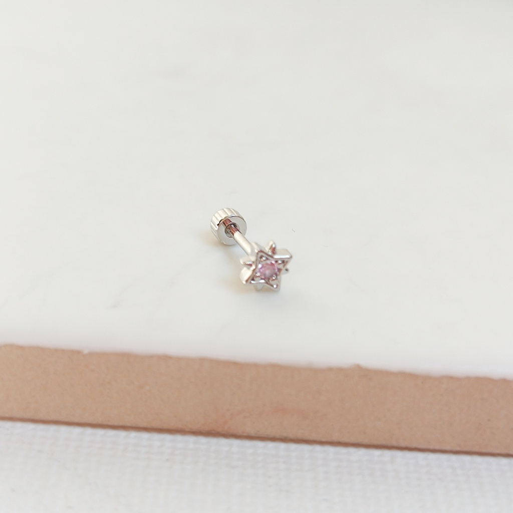 Pendiente Circonita Estrella Plateado (Rosca)