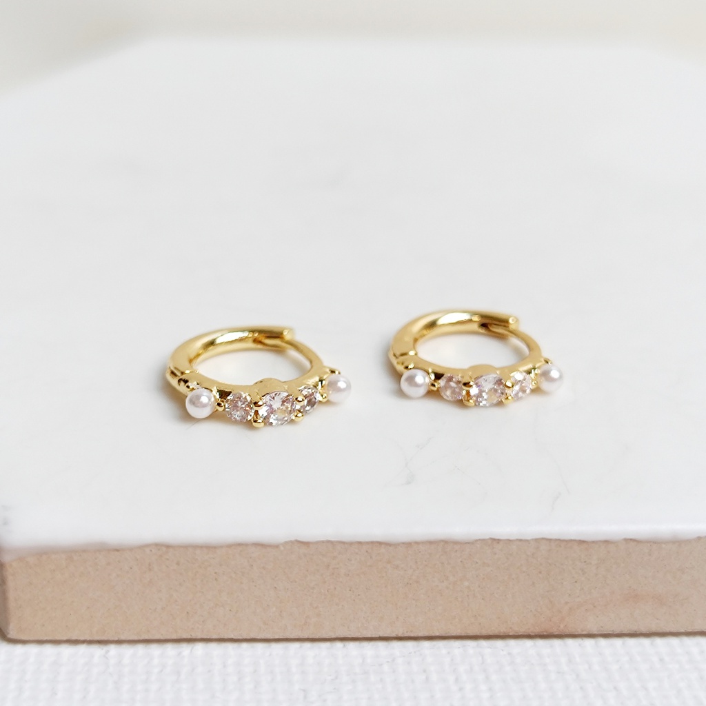 Pendientes Aritos  Perla Circonitas Dorado